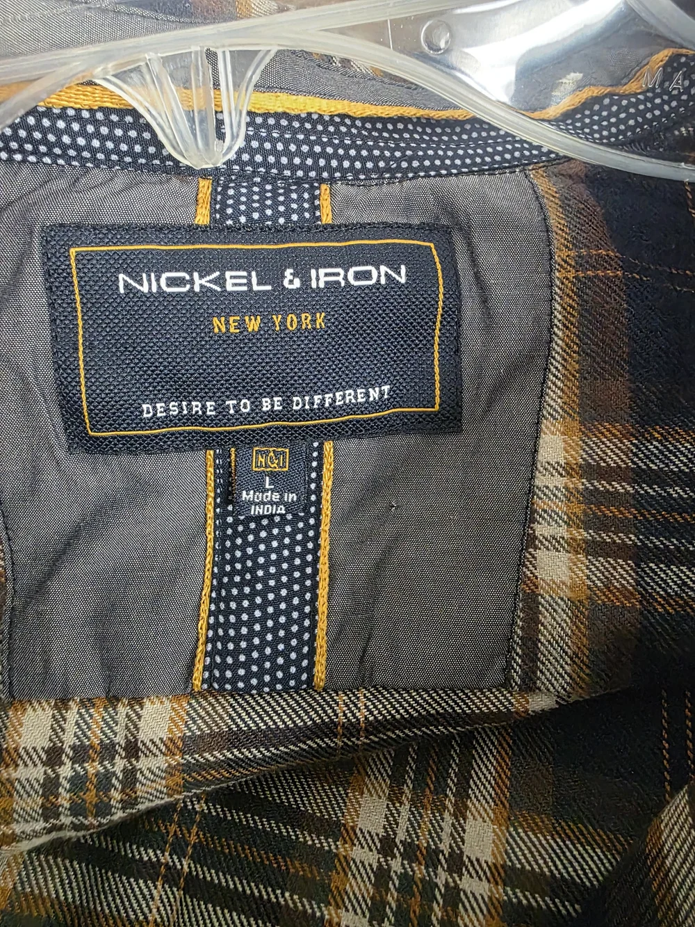 Men’s Navy and Tan Plaid Button-Up Shirt (0524)